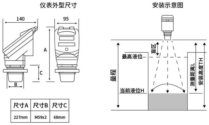 潤滑油超聲波液位計外形尺寸圖